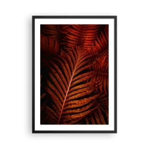 Plakát v černém rámu - Červené palmové listy v uměleckém osvětlení - 50x70cm - Žár života - Moderní nástěnná dekorace do obývacího pokoje a ložnice ARTTOR