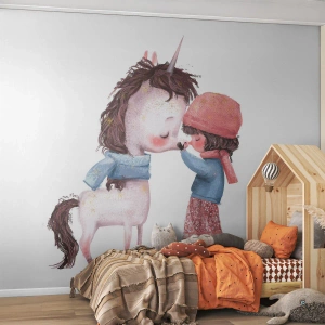 Fototapeta Samolepicí Deluxe Sticker - Zimní příběh - Pro děti, Jednorožec, Dívka - 300x210 cm