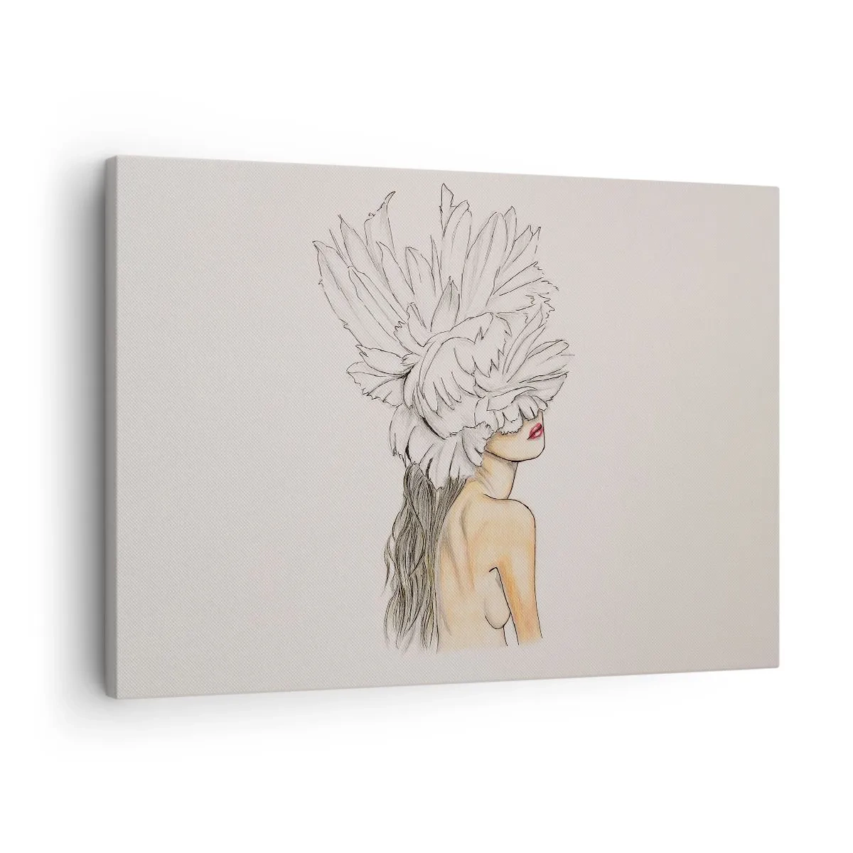 Obraz na plátně - Portrét ženy s peřím v uměleckém stylu - 70x50cm - Vrchol krásy - Moderní nástěnná dekorace do obývacího pokoje a ložnice ARTTOR