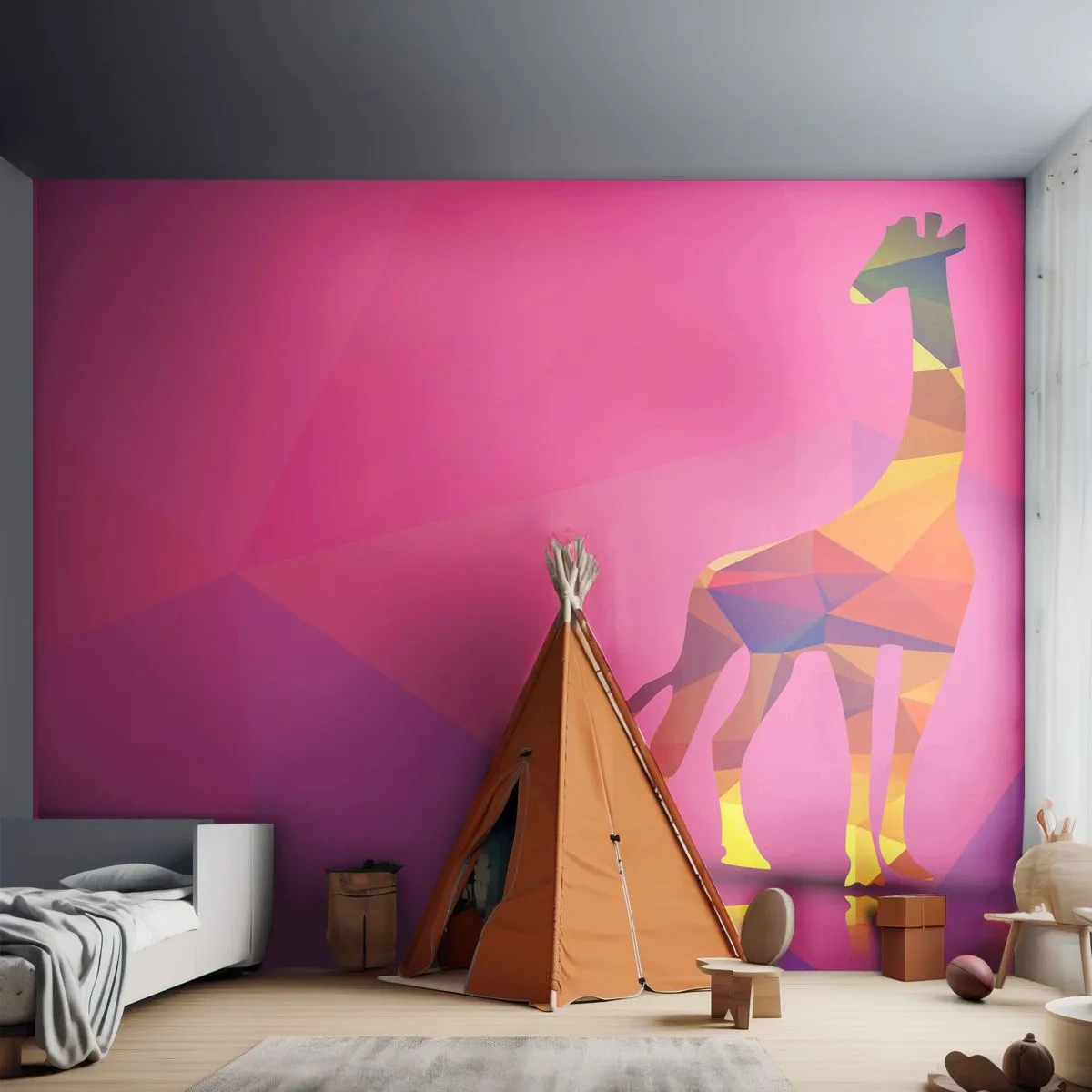Fototapeta Premium Canvas - V barvách savany - Zvířata, Žirafa, Geometrický obrazec - 250x175 cm
