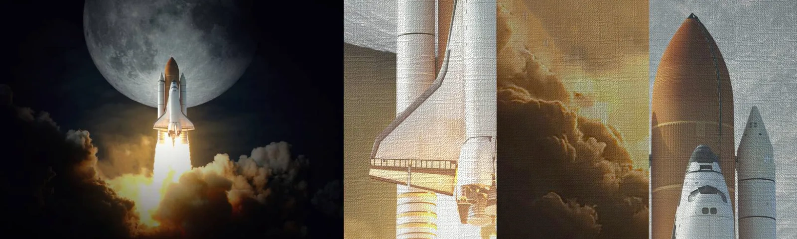 Vzor Fototapety Premium Canvas - Začátek nadpřirozeného dobrodružství - Měsíc, Vesmírná raketa, NASA - 100x30 cm