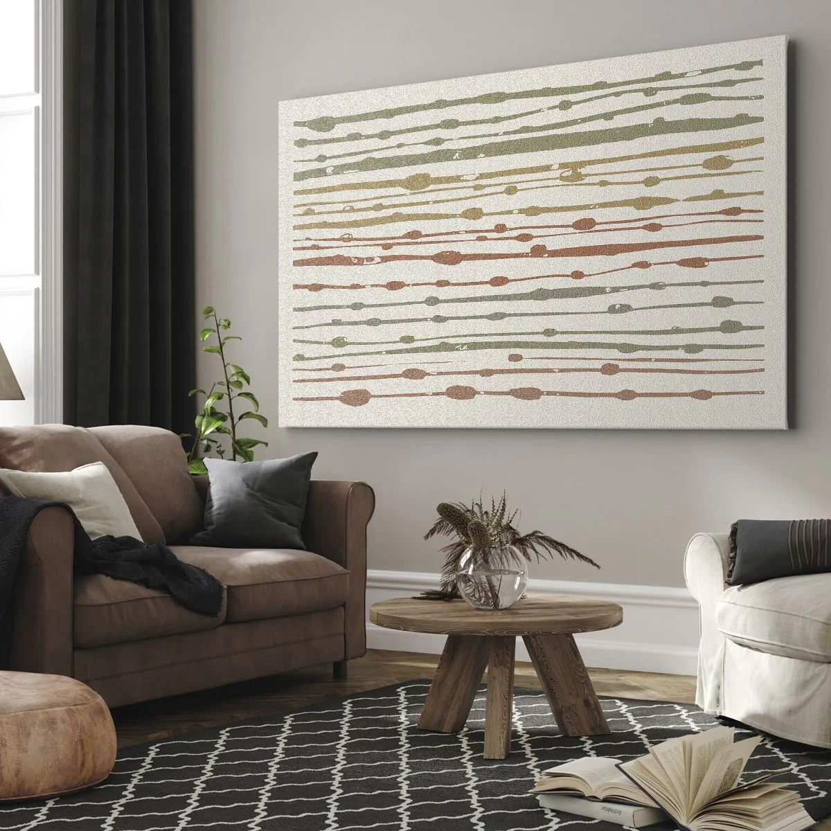 Obraz na plátně - Vzorek čar v teplých odstínech na světlém pozadí - 70x50cm - Hudební záznam barev - Moderní nástěnná dekorace do obývacího pokoje a ložnice ARTTOR