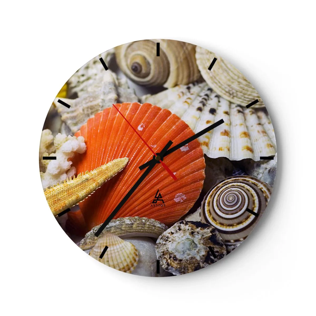 Nástěnné hodiny - Detailní záběr na mušle a hvězdice v přírodních barvách - 30x30cm - Poklady oceánu - Moderní nástěnná dekorace do obývacího pokoje, kuchyně a ložnice ARTTOR