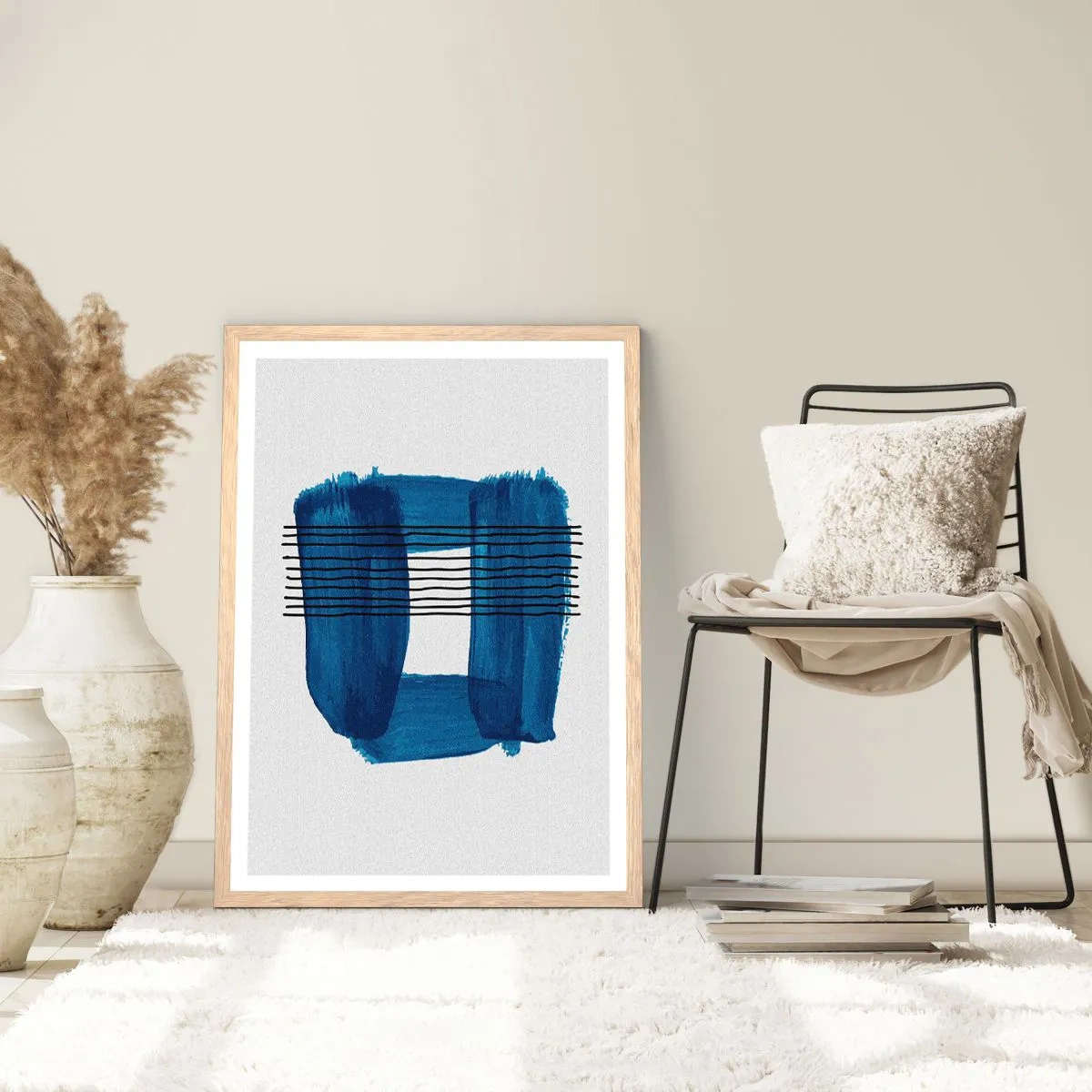 Plakát v rámu světlý dub - Modročerná kompozice - 70x100 cm