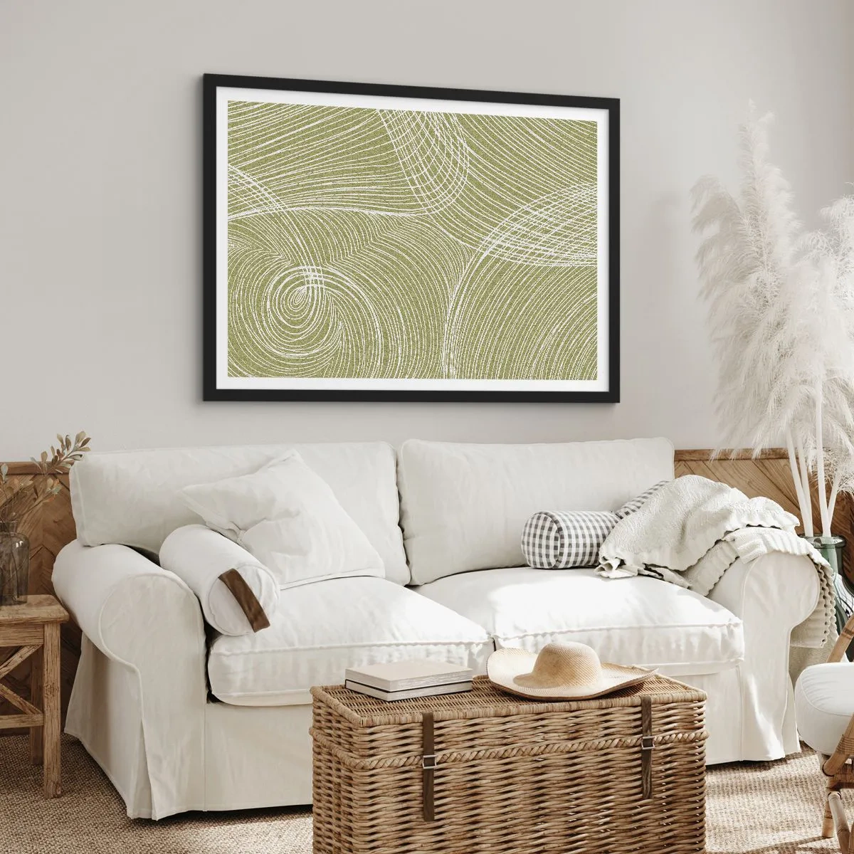 Plakát v černém rámu - Mistrovská abstrakce v bílé - 70x50 cm