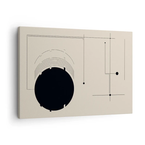 Obraz na plátně - Černé geometrické čáry a kruh na béžovém pozadí - 70x50cm - Pružná a dynamická kompozice - Moderní nástěnná dekorace do obývacího pokoje a ložnice ARTTOR