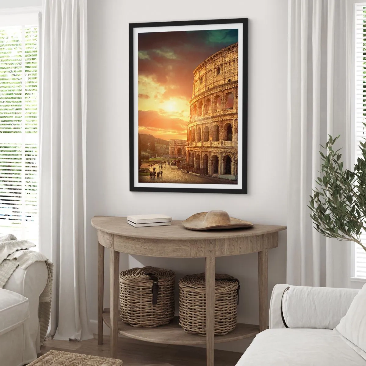 Plakát v černém rámu - Koloseum v Římě při západu slunce - 50x70cm - Kolosální dojem - Moderní nástěnná dekorace do obývacího pokoje a ložnice ARTTOR