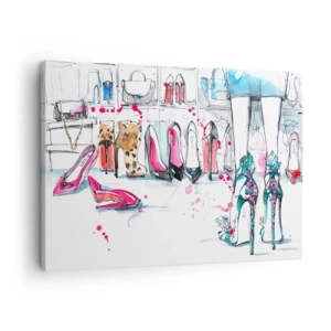 Obraz na plátně - Umělecká grafika s vysokými podpatky a doplňky - 70x50cm - Sezame, otevři se - Moderní nástěnná dekorace do obývacího pokoje a ložnice ARTTOR