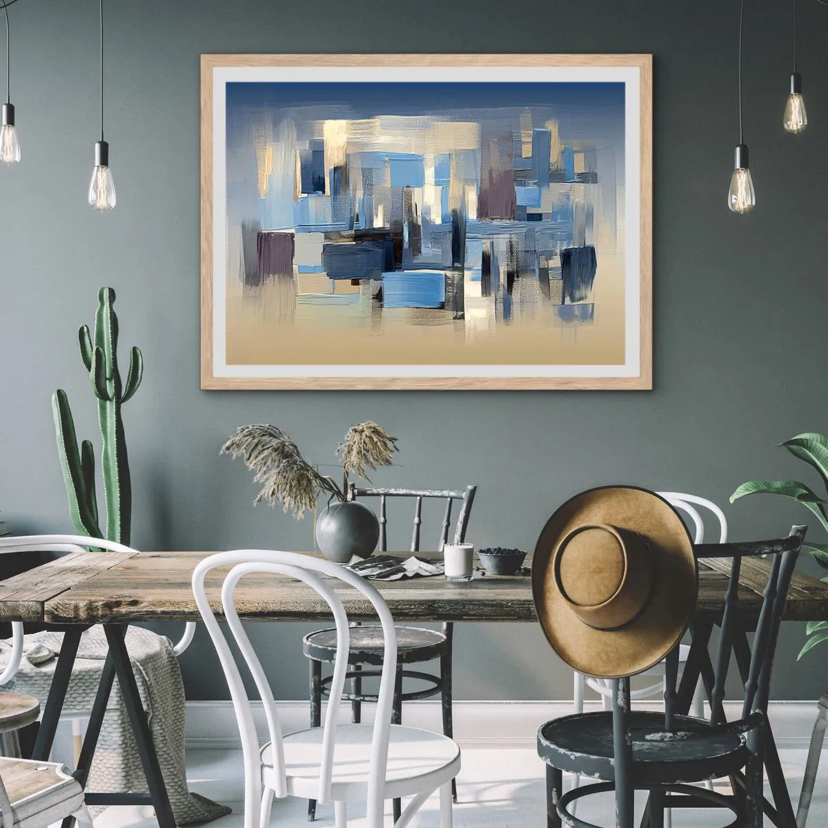 Plakát v rámu světlý dub - Modrá konstrukce - 100x70 cm