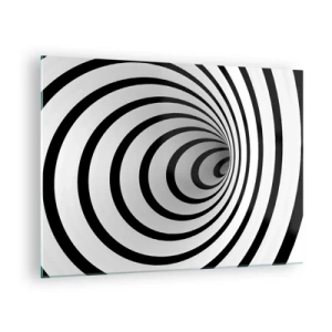 Obraz na skle - Abstraktní spirálový vzor v černé a bílé - 70x50cm - Taky nemůžete odolat? - Moderní nástěnná dekorace do obývacího pokoje a ložnice ARTTOR