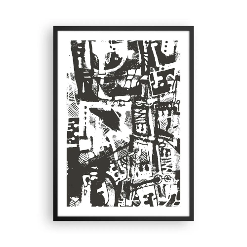 Plakát v černém rámu - Černobílá abstraktní grafika s geometrickými tvary - 50x70cm - Pořádek nebo chaos? - Moderní nástěnná dekorace do obývacího pokoje a ložnice ARTTOR