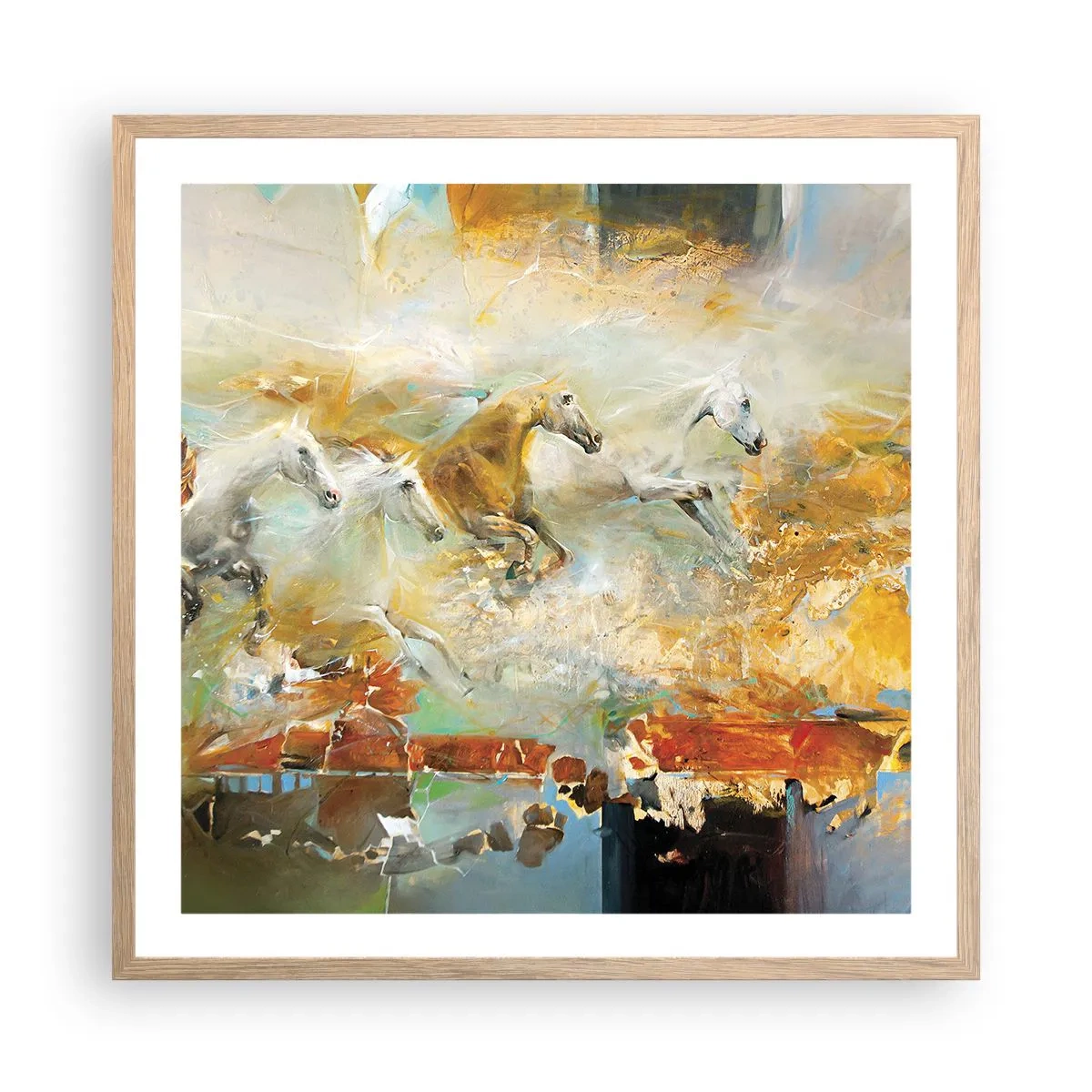 Plakát v rámu světlý dub - Cválá světlem - 60x60 cm