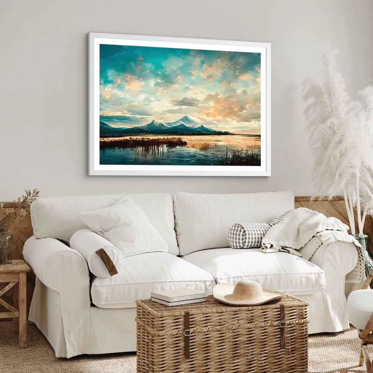 Plakát v bílém rámu - Pod ochranou nebe - 100x70 cm