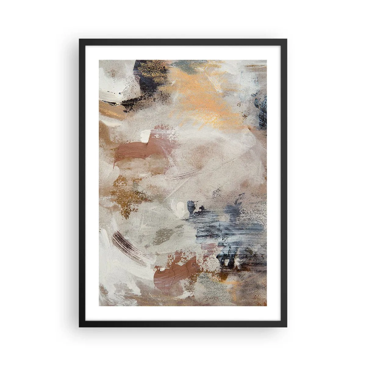Plakát v černém rámu - Abstraktní kompozice v teplých, zemitých barvách. - 50x70cm - Mlhavá abstrakce - Moderní nástěnná dekorace do obývacího pokoje a ložnice ARTTOR