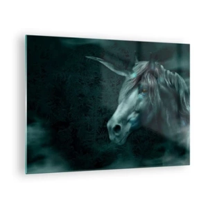 Obraz na skle - Jednorožec v tajemném lese - 70x50cm - V pohádkovém lese - Moderní nástěnná dekorace do obývacího pokoje a ložnice ARTTOR