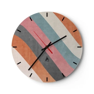 Nástěnné hodiny - Barevné pruhy v pastelových odstínech uspořádané diagonálně - 30x30cm - Diagonální kompozice – pohyb - Moderní nástěnná dekorace do obývacího pokoje, kuchyně a ložnice ARTTOR