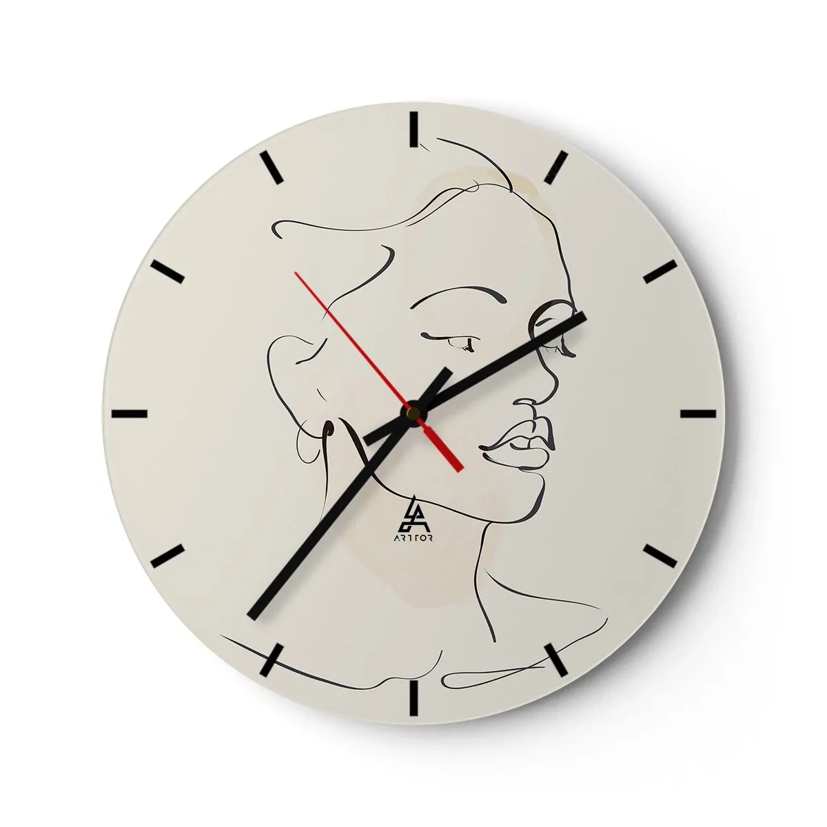 Nástěnné hodiny - Minimalistický obrys ženy na bílém pozadí - 30x30cm - Výrazným tahem - Moderní nástěnná dekorace do obývacího pokoje, kuchyně a ložnice ARTTOR