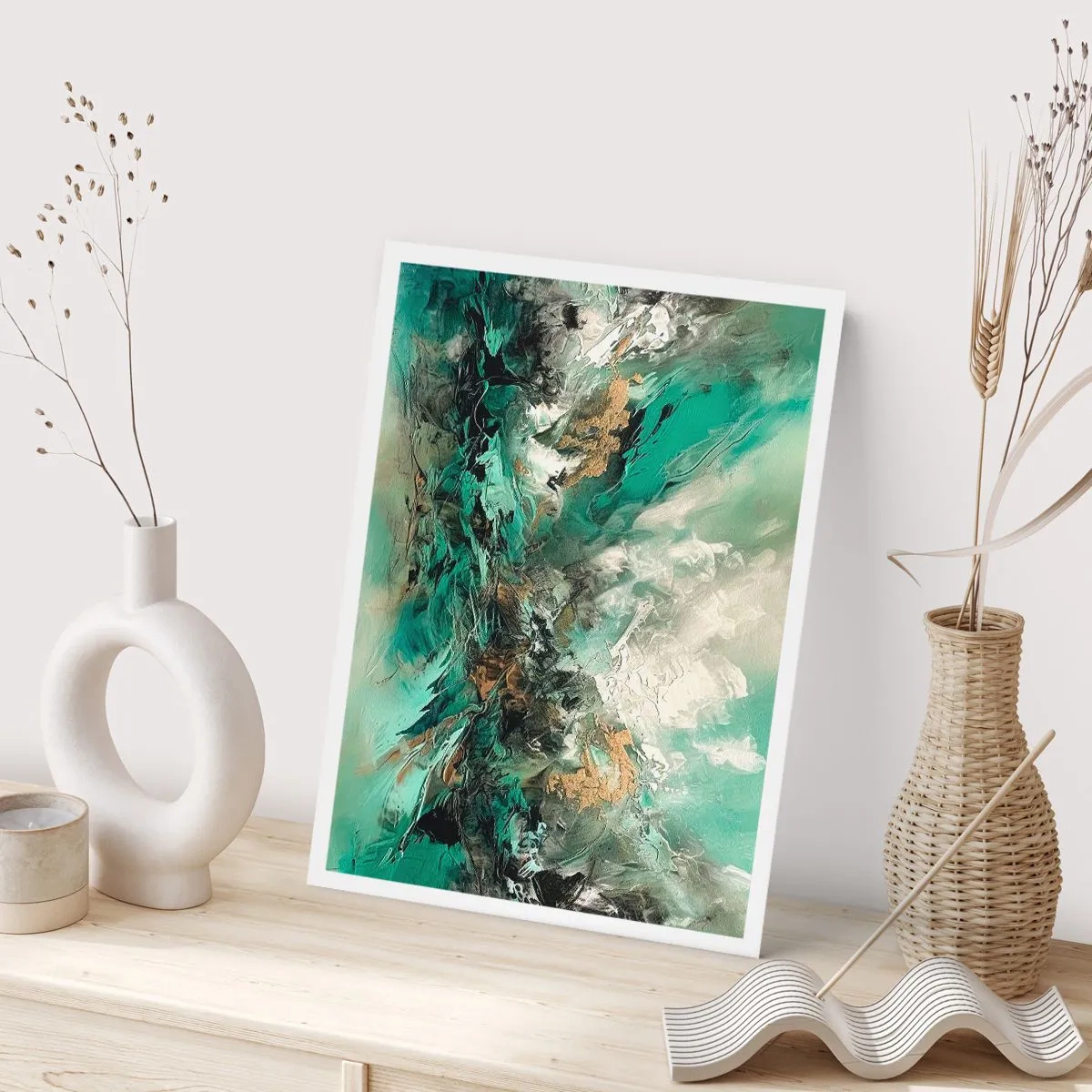 Plakát - Smaragdově černé vlnobití - 61x91 cm