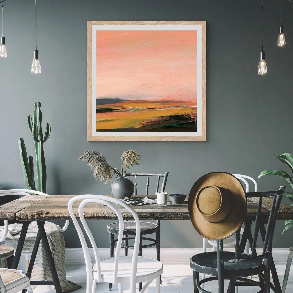 Plakát v rámu světlý dub - V růžových tónech - 30x30 cm