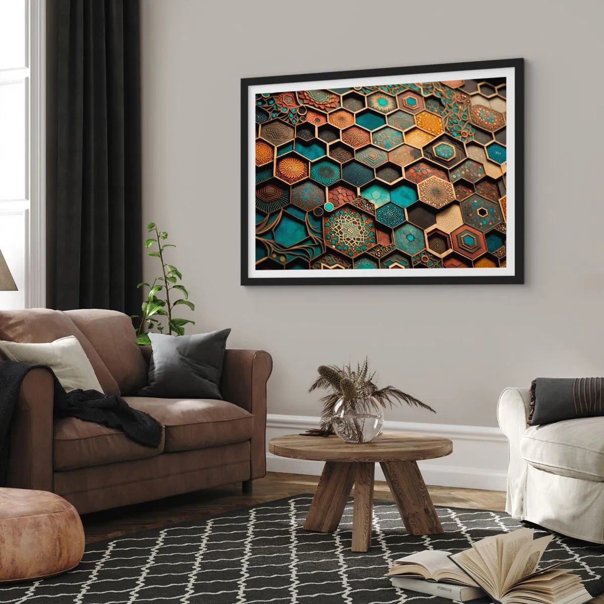 Plakát v černém rámu - Arabské ornamenty – variace - 70x50 cm