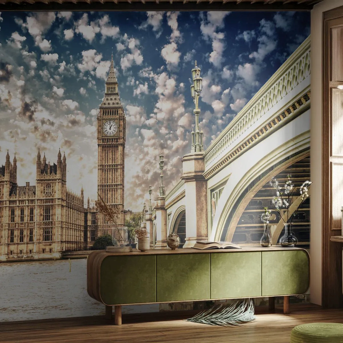 Fototapeta Premium Sand - Peřové oblaky nad Temží - Město, Londýn, Anglie - 250x175 cm