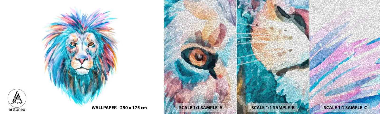 Vzor Fototapety Premium Sand - Elektrizující aura - Zvířata, Lev, Abstrakce - 100x30 cm