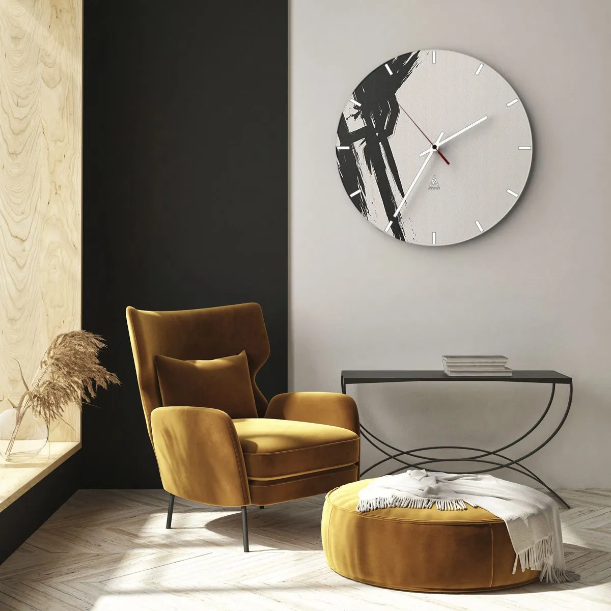 Nástěnné hodiny - Černé expresivní tahy štětcem na světlém pozadí - 30x30cm - Nezastavitelná hybnost - Moderní nástěnná dekorace do obývacího pokoje, kuchyně a ložnice ARTTOR