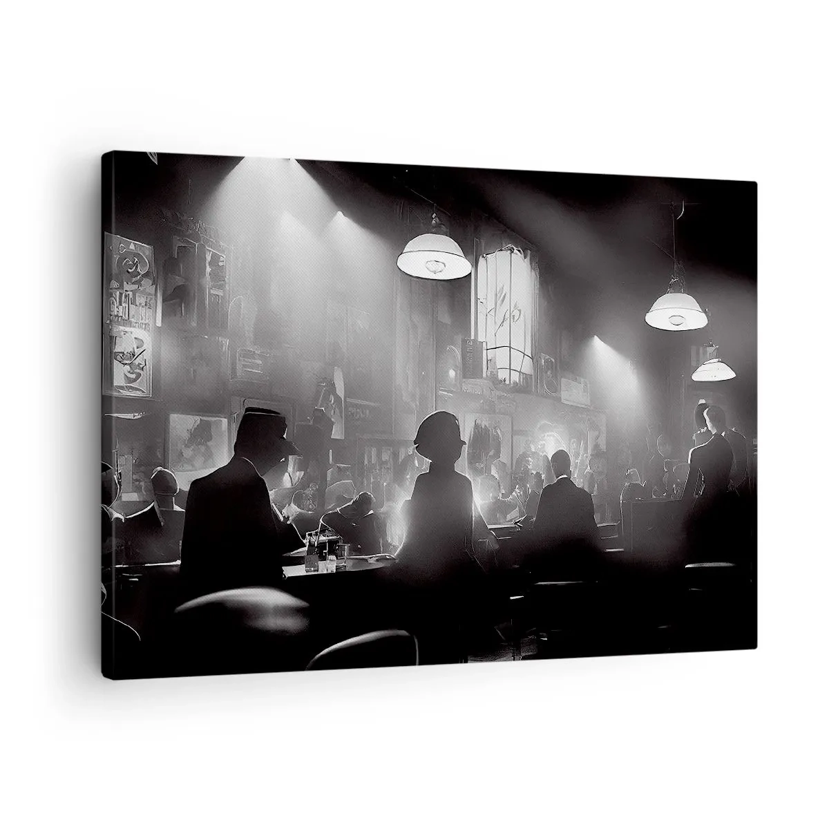 Obraz na plátně - Černobílá jazzová noční scéna - 70x50cm - V jazzové atmosféře - Moderní nástěnná dekorace do obývacího pokoje a ložnice ARTTOR