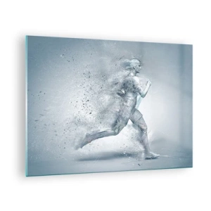 Obraz na skle - Silueta běžící postavy v abstraktní podobě - 70x50cm - Energie krystalicky čistá - Moderní nástěnná dekorace do obývacího pokoje a ložnice ARTTOR