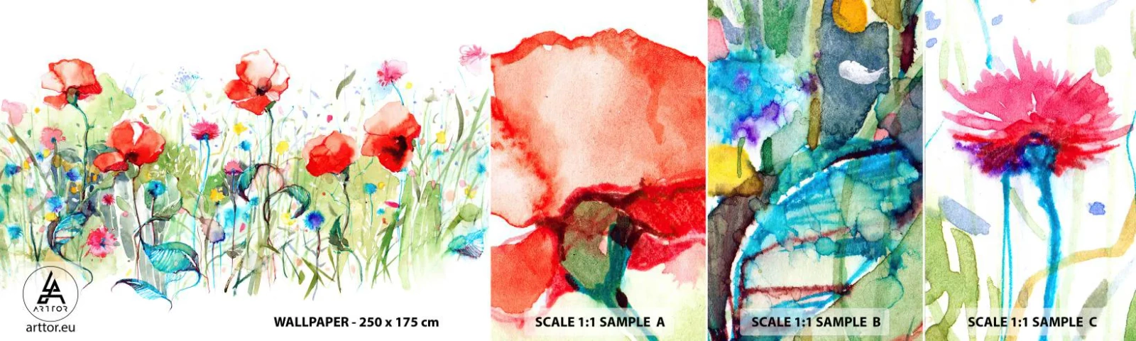 Vzor Fototapety Samolepicí Deluxe Sticker - Kvetoucí louka v květnu - Květiny, Vlčí mák, Zahrada - 100x30 cm