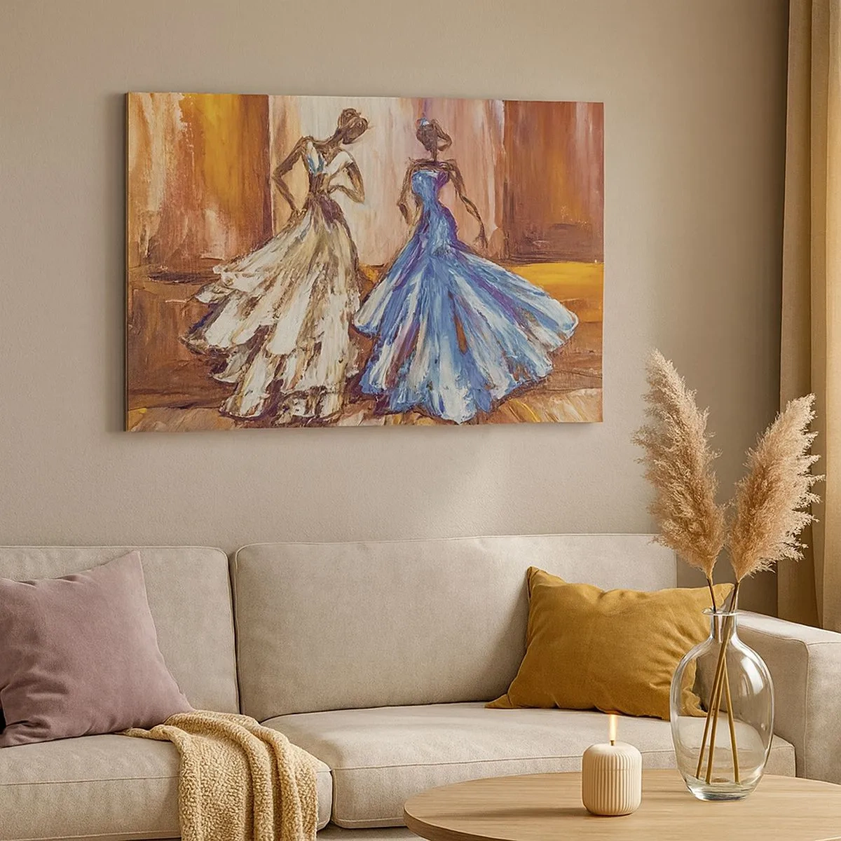 Obraz na plátně - Postavy ve večerních šatech v uměleckém stylu - 70x50cm - Půvabné duo - Moderní nástěnná dekorace do obývacího pokoje a ložnice ARTTOR