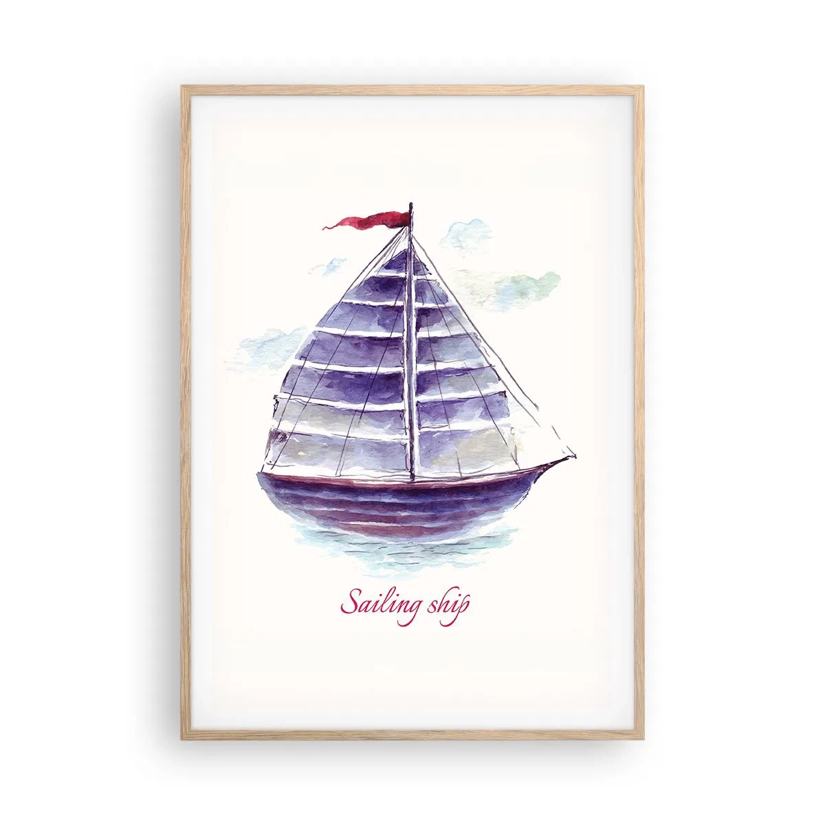 Plakát v rámu světlý dub - Napnuté plachty a klidná voda - 70x100 cm