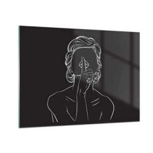 Obraz na skle - Minimalistická silueta ženy dělající gesto mlčení. - 70x50cm - Krása rozkvétá v tichu - Moderní nástěnná dekorace do obývacího pokoje a ložnice ARTTOR