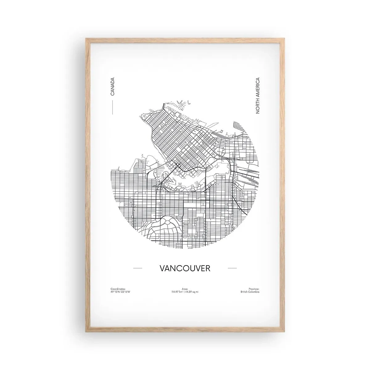 Plakát v rámu světlý dub - Anatomie Vancouveru - 61x91 cm