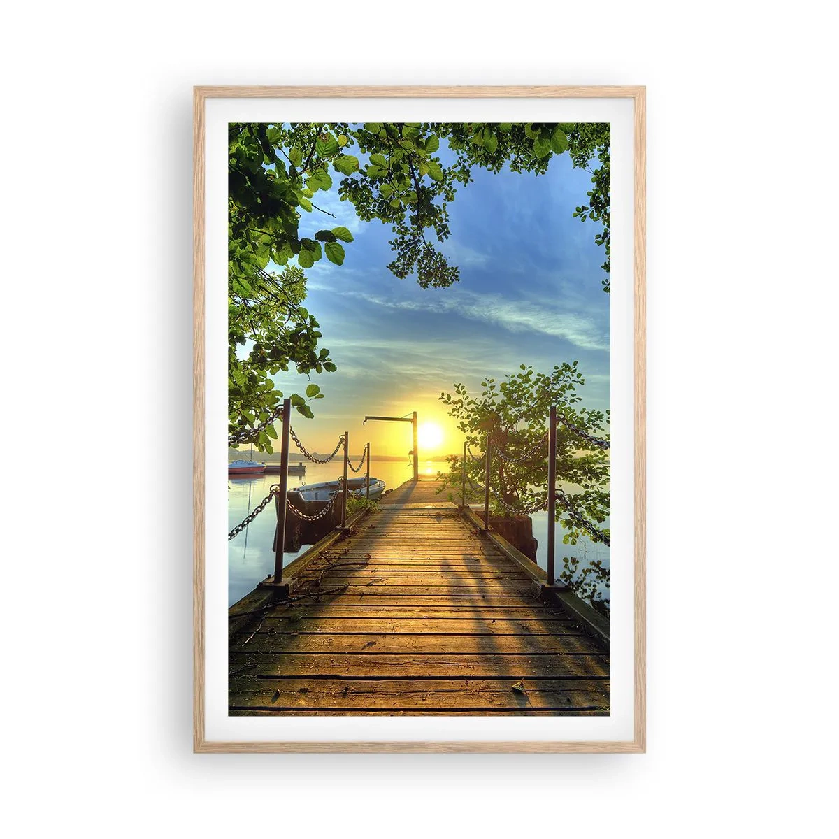 Plakát v rámu světlý dub - Západ u vody - 61x91 cm