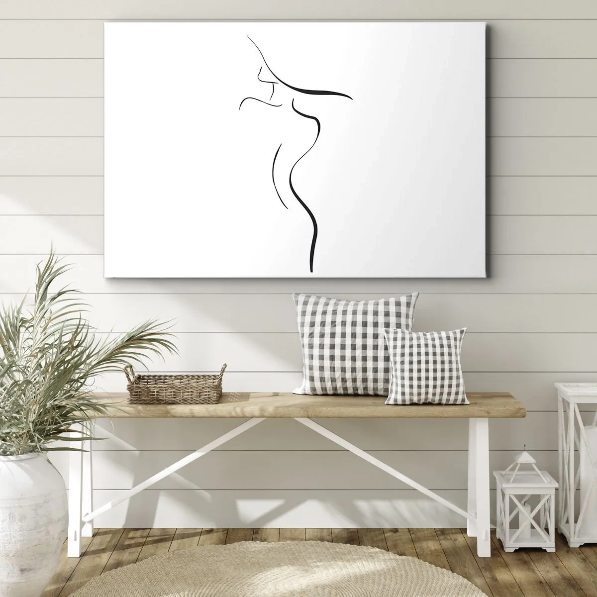 Obraz na plátně - Minimalistický obrys ženské siluety na bílém pozadí - 70x50cm - Nepolapitelná jako vlna - Moderní nástěnná dekorace do obývacího pokoje a ložnice ARTTOR