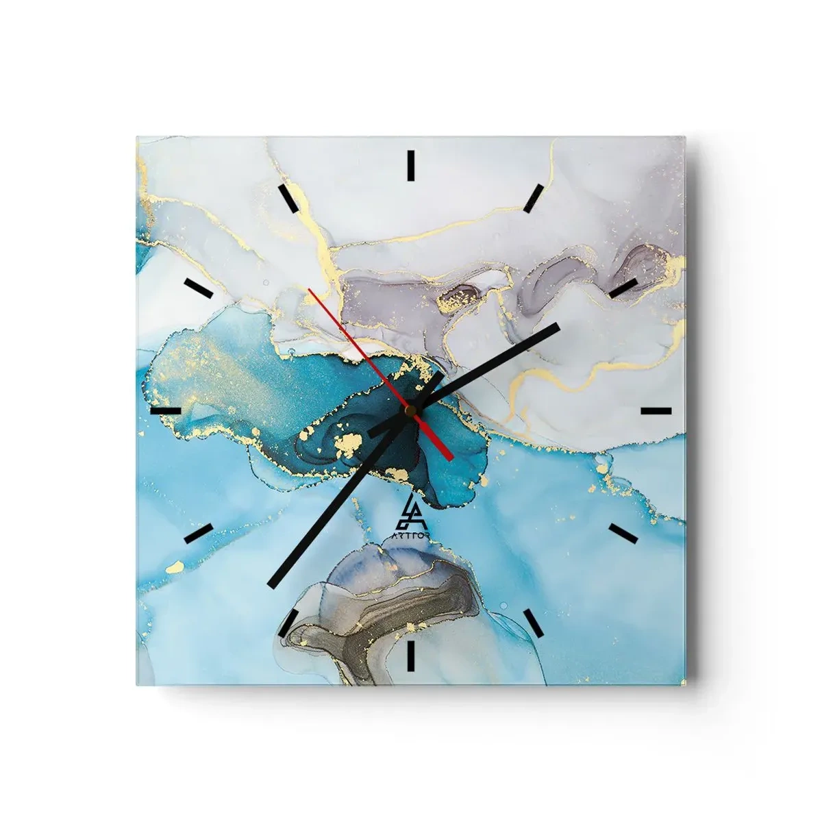 Nástěnné hodiny - Studie o setkání šedé a tyrkysové - 30x30 cm