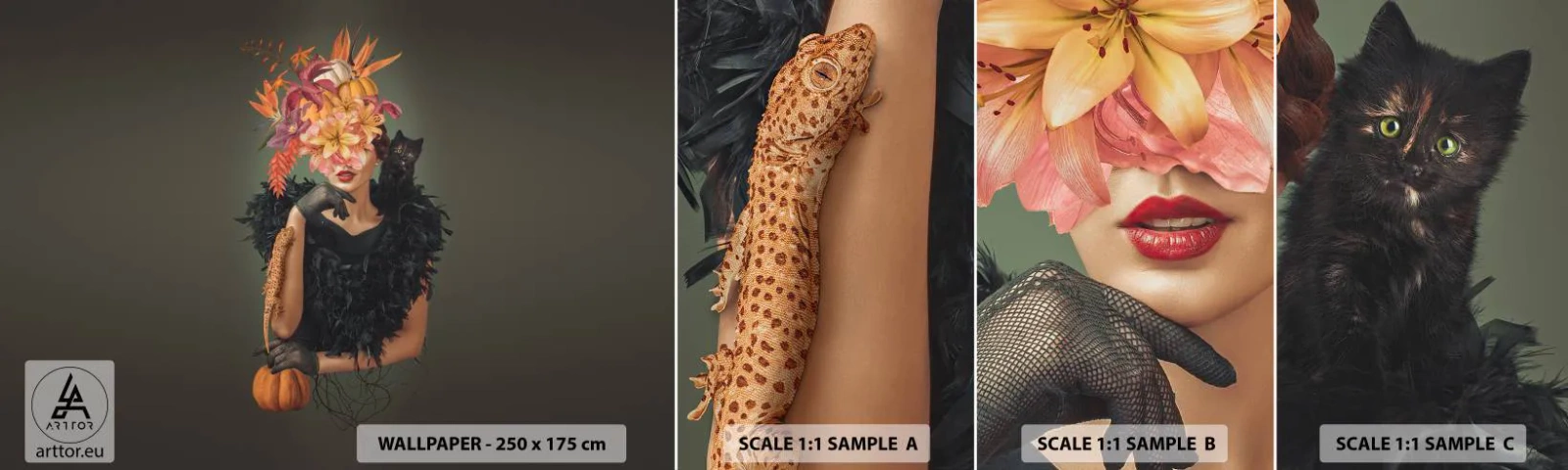 Vzor Fototapety Samolepicí Deluxe Sticker - Kouzlo čarodějnice - Abstrakce, Žena, Květiny - 100x30 cm