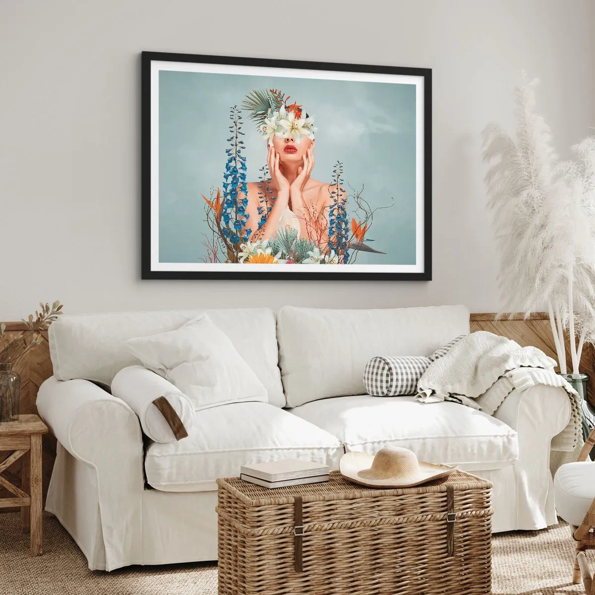 Plakát v černém rámu - Žena – květina - 100x70 cm