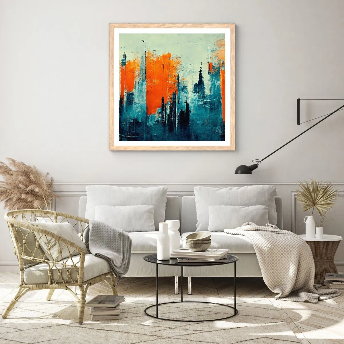 Plakát v rámu světlý dub - Moderní krajina - 30x30 cm