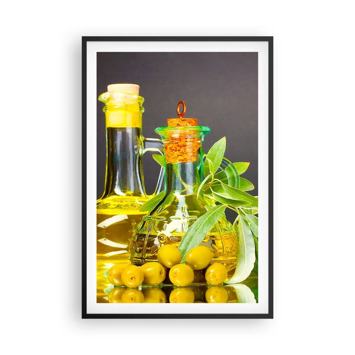Plakát v černém rámu - Zátiší s olivami a olejem - 61x91 cm