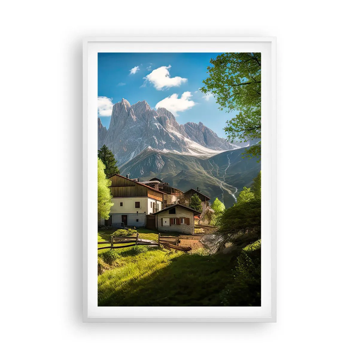 Plakát v bílém rámu - Alpská idyla - 61x91 cm