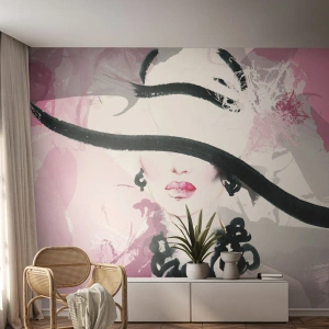 Fototapeta Premium Sand - Portrét dámy v černé a růžové - Žena, ženská tvář, Abstrakce - 100x70 cm