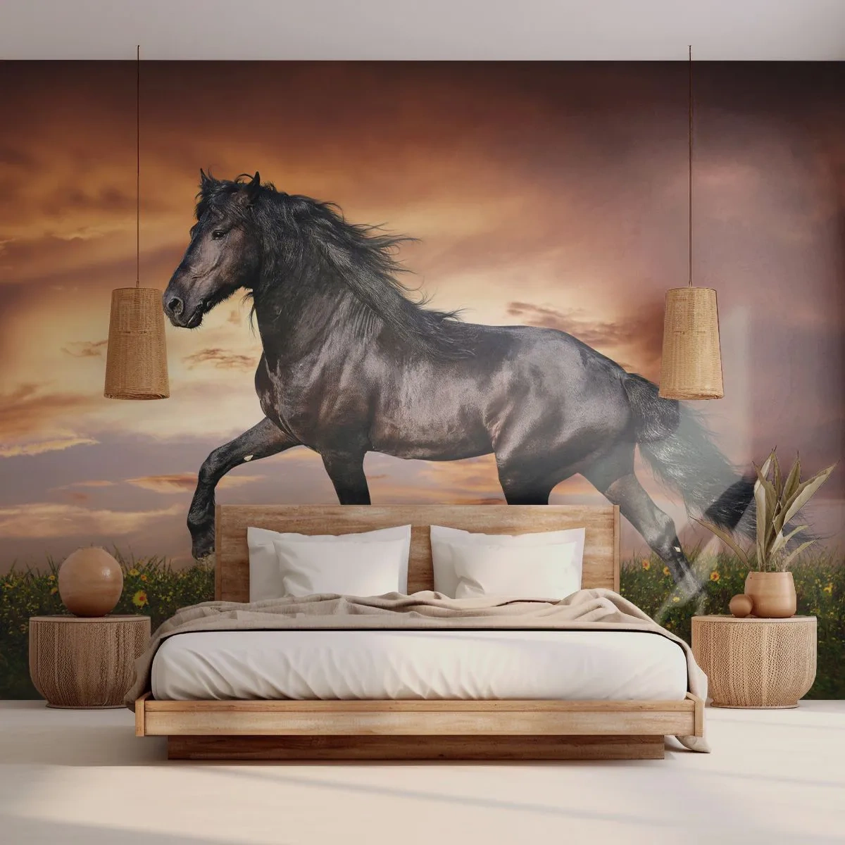 Fototapeta Samolepicí Deluxe Sticker - Černý kníže - Zvířata, Arabský kůň, Krajina - 250x175 cm
