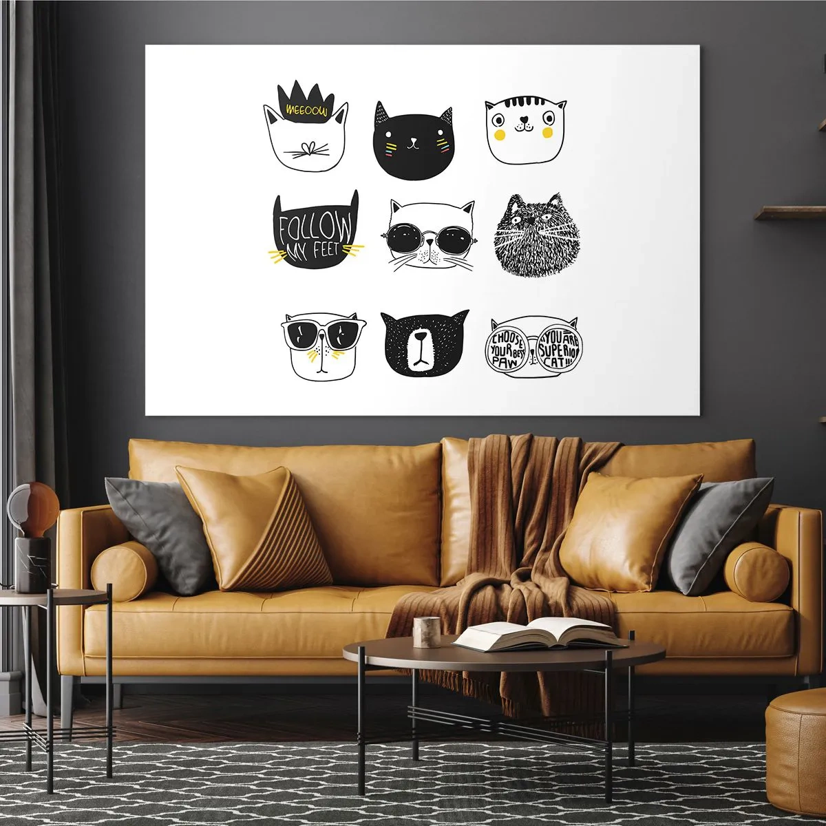 Obraz na skle - Ilustrace rozkošných koček v minimalistickém stylu - 70x50cm - Každý jiný - Moderní nástěnná dekorace do obývacího pokoje a ložnice ARTTOR