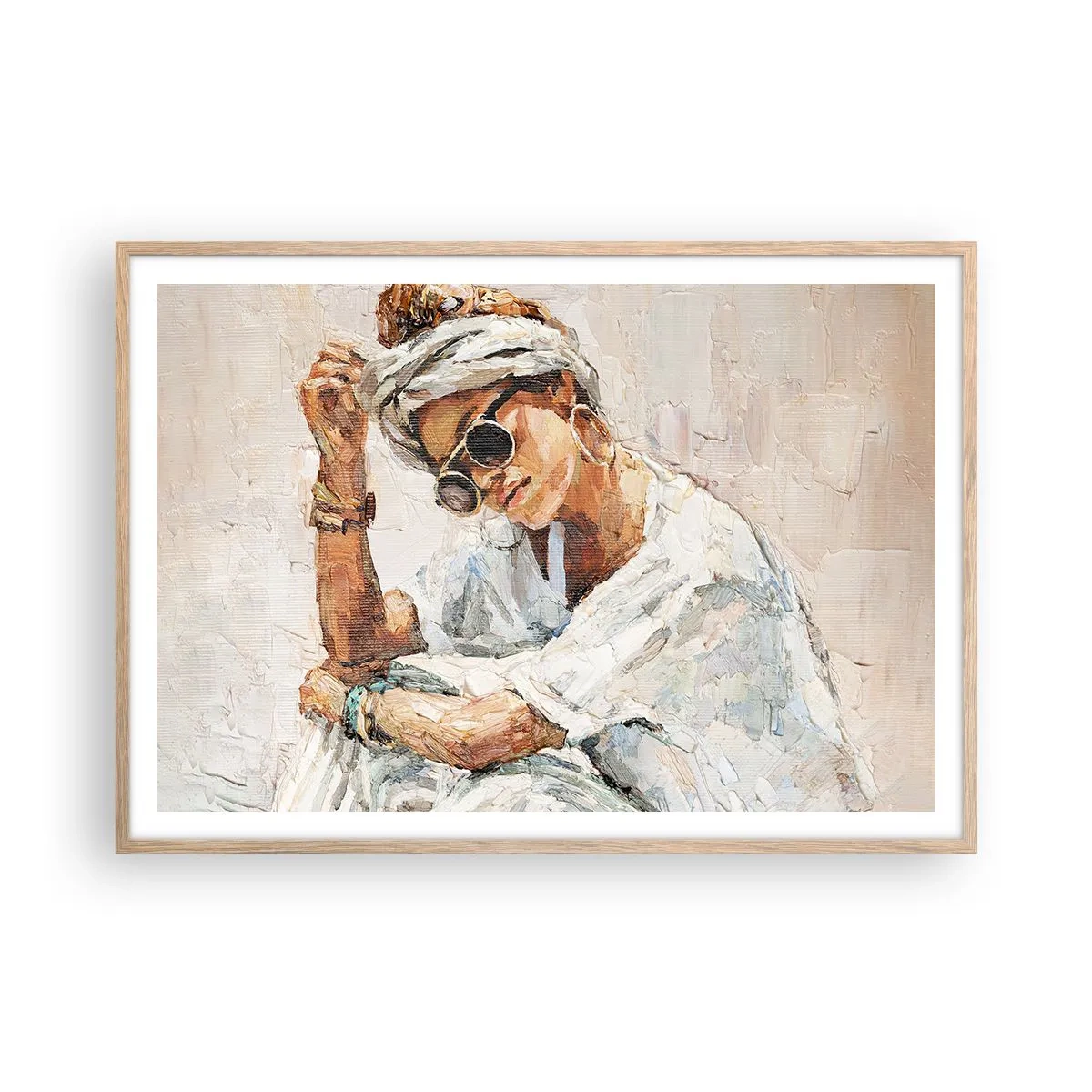 Plakát v rámu světlý dub - Portrét v plném slunci - 100x70 cm