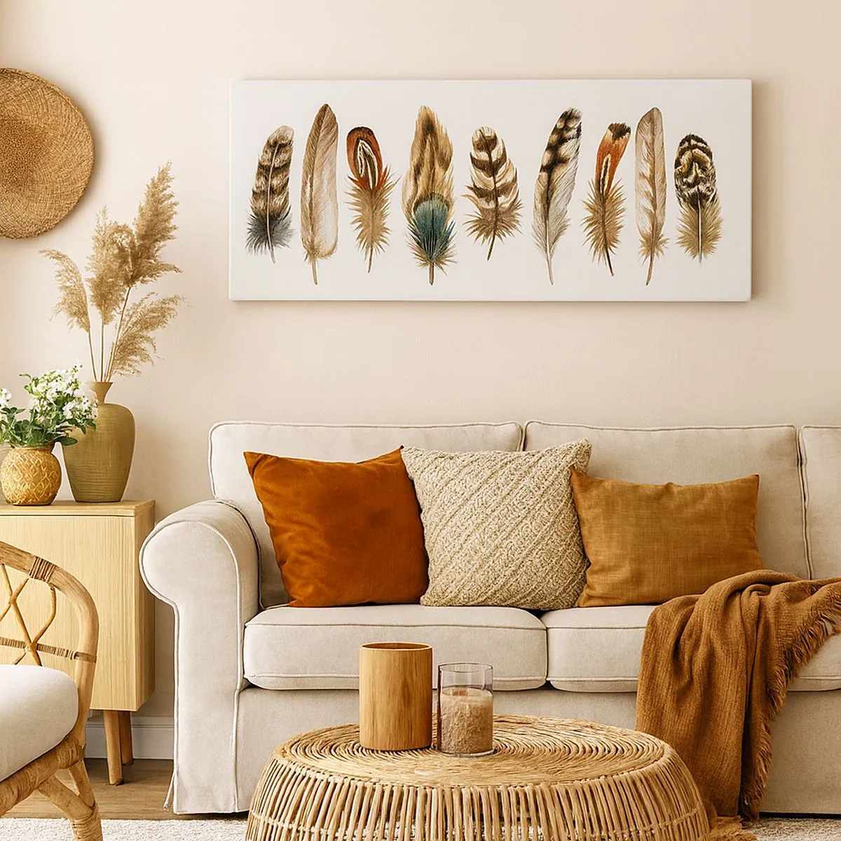 Obraz na plátně - Opeřená variace - 100x40 cm