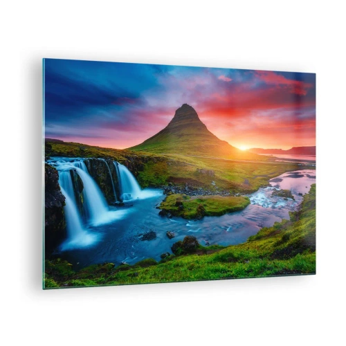 Obraz na skle - Island - oheň a voda - 70x50cm - Island - oheň a voda - Moderní nástěnná dekorace do obývacího pokoje a ložnice ARTTOR