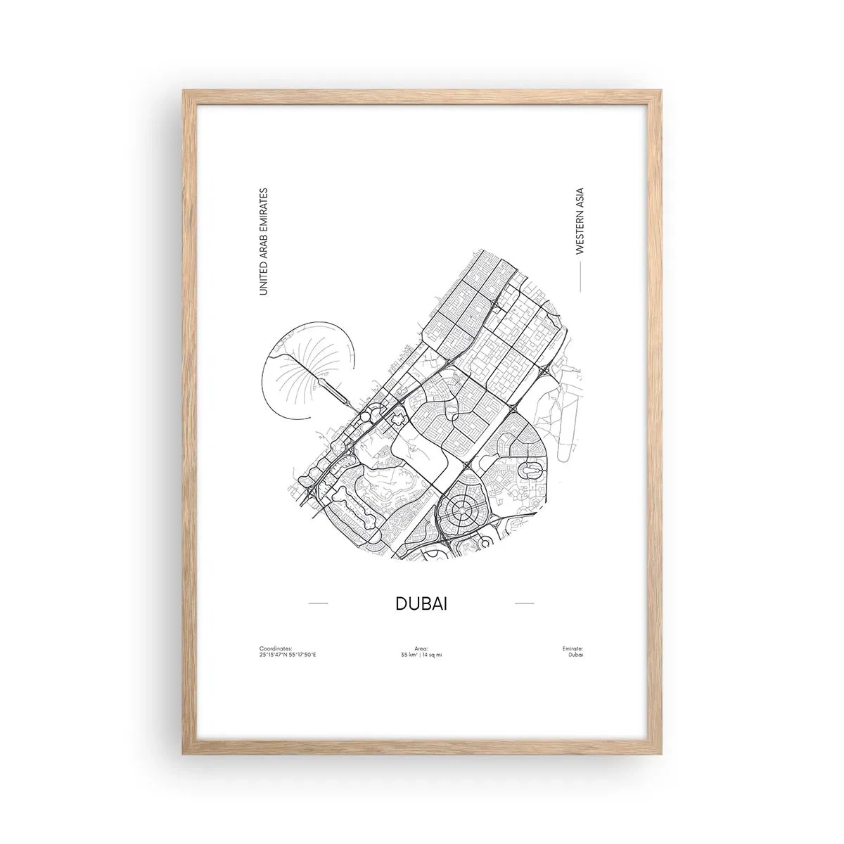Plakát v rámu světlý dub - Anatomie Dubaje - 50x70 cm