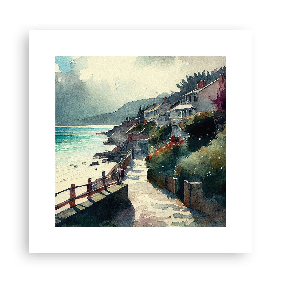 Plakát - Středomořské městečko - 30x30 cm